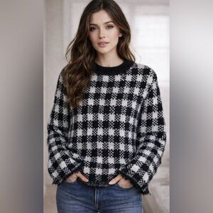 NWOT Wooden Ships Black White Gingham Mohair Blend‎ Sweater Cozy Chic Minimalist